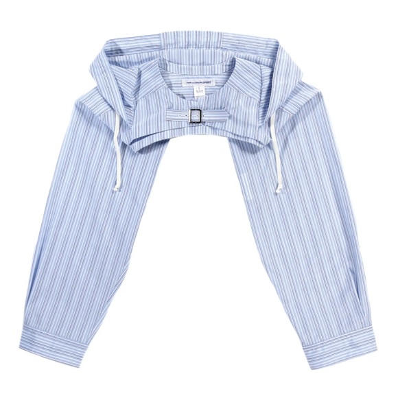 RARE COMME DES GARÇONS Blue & White Striped Bolero Hooded Shirt - Picture 1 of 5